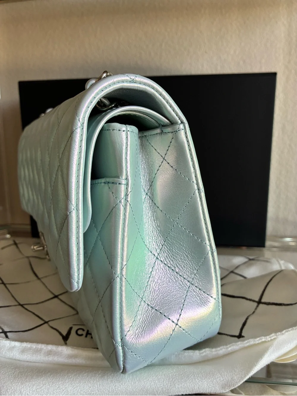 CHANEL Classic Flap Medium Quilted Shoulder Bag Iridescent Ice - RARE